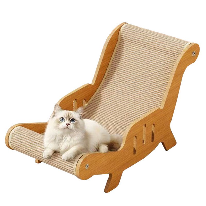 Minimalist Sisal Wooden Cat Reclining Lounger Chair