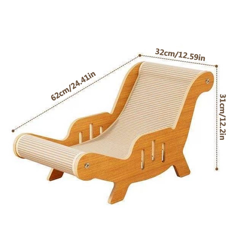 Minimalist Sisal Wooden Cat Reclining Lounger Chair