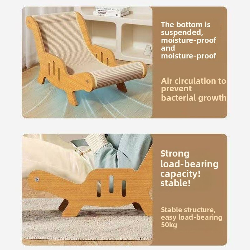 Minimalist Sisal Wooden Cat Reclining Lounger Chair