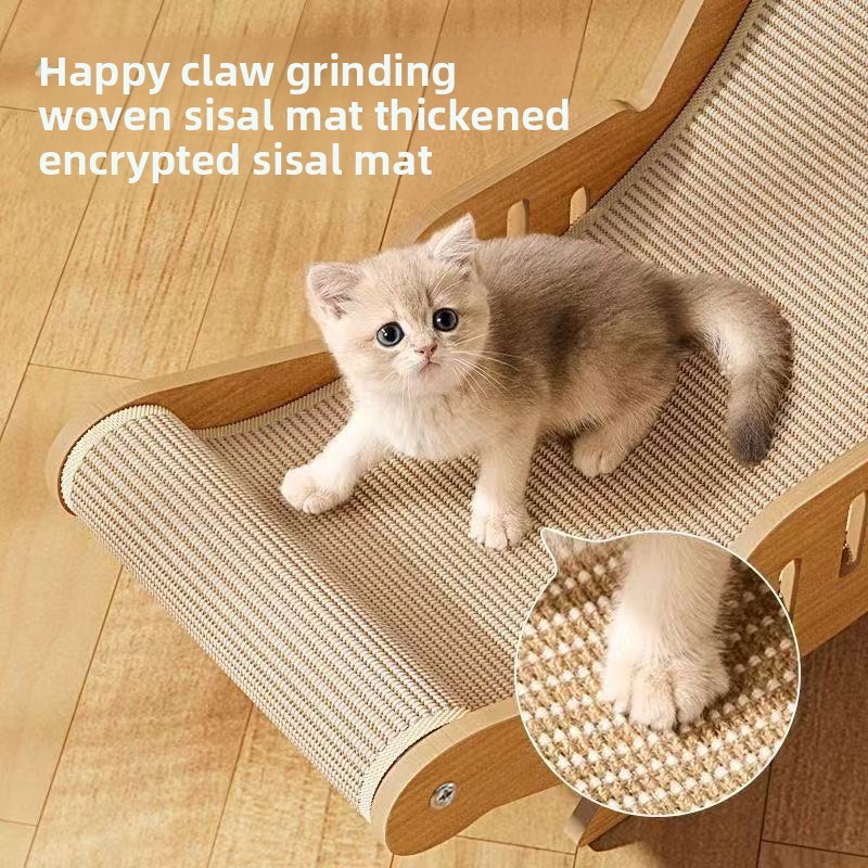 Minimalist Sisal Wooden Cat Reclining Lounger Chair