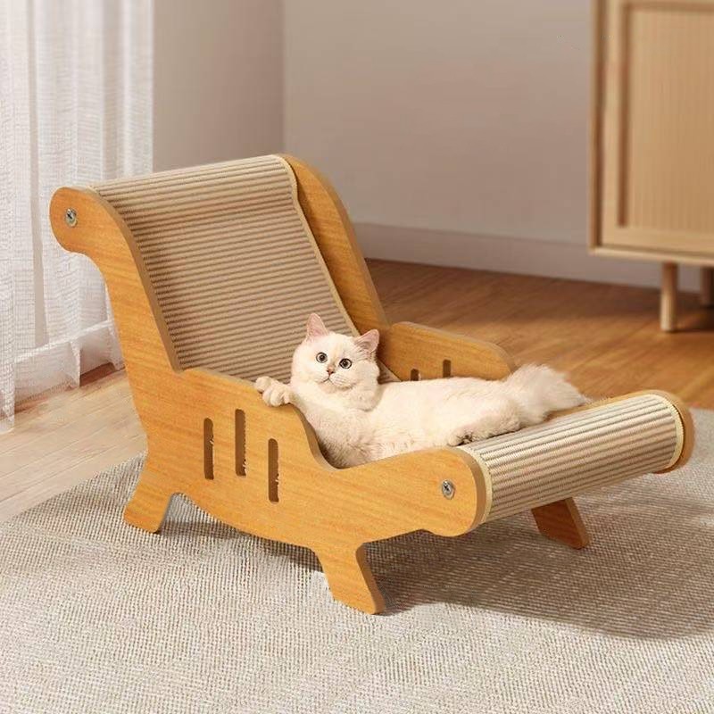 Minimalist Sisal Wooden Cat Reclining Lounger Chair