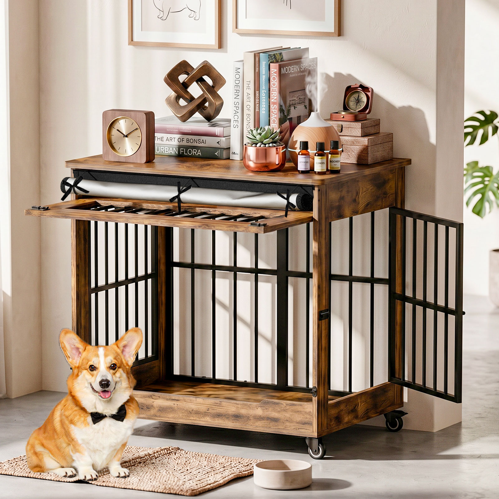 The Villa Wooden Double-Door Indoor Dog Crate Furniture