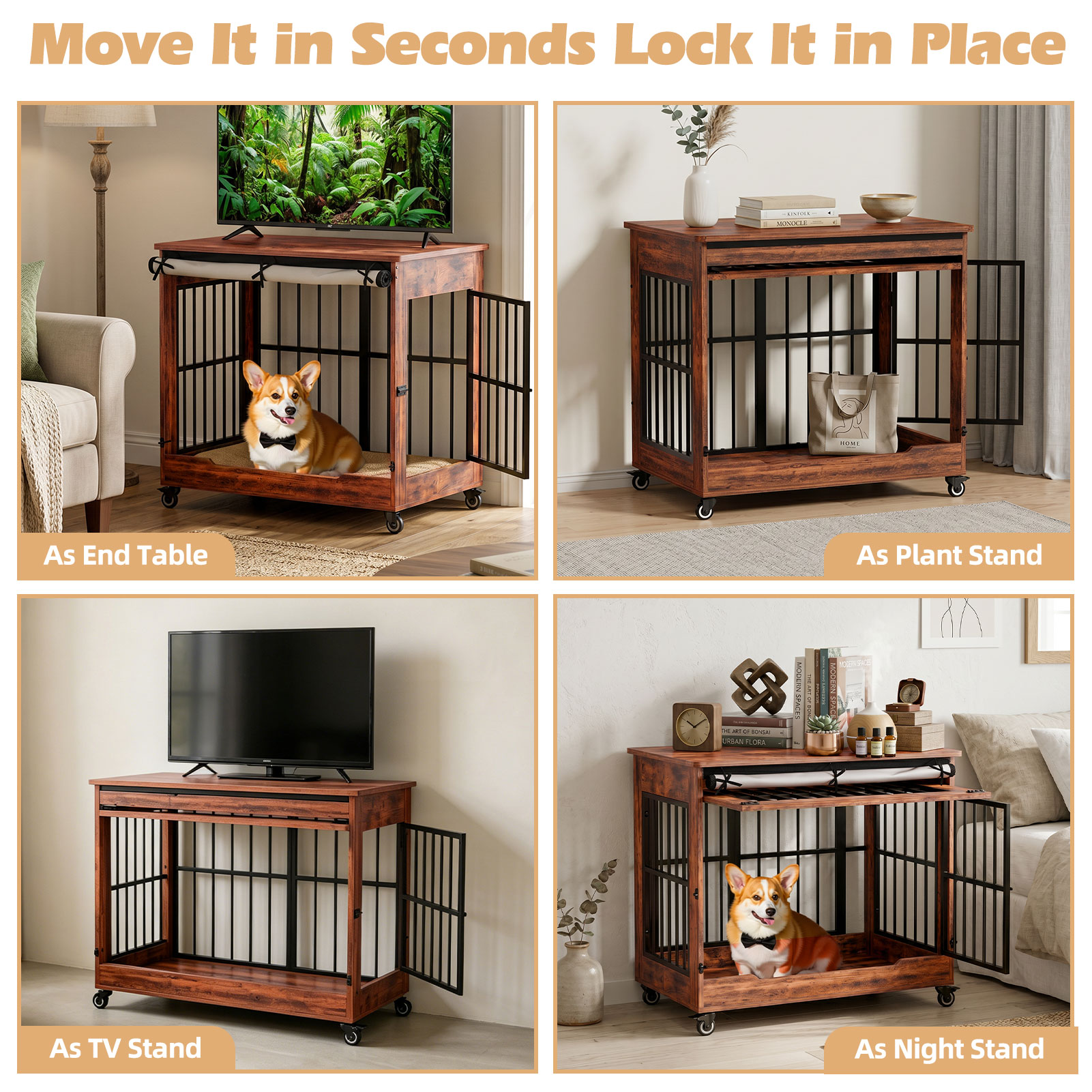 The Villa Wooden Double-Door Indoor Dog Crate Furniture