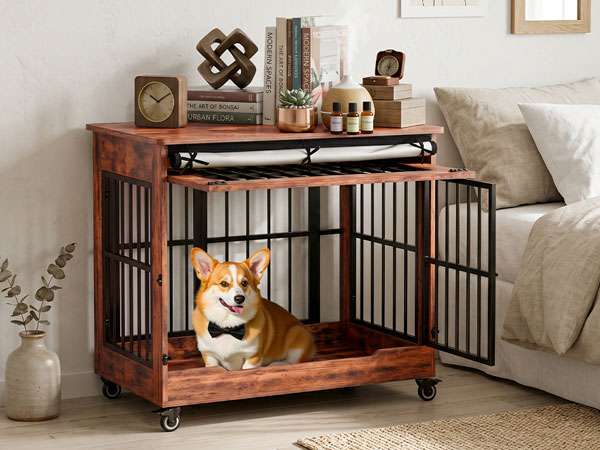 The Villa Wooden Double-Door Indoor Dog Crate Furniture