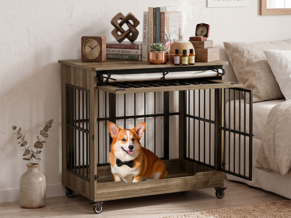 The Villa Wooden Double-Door Indoor Dog Crate Furniture