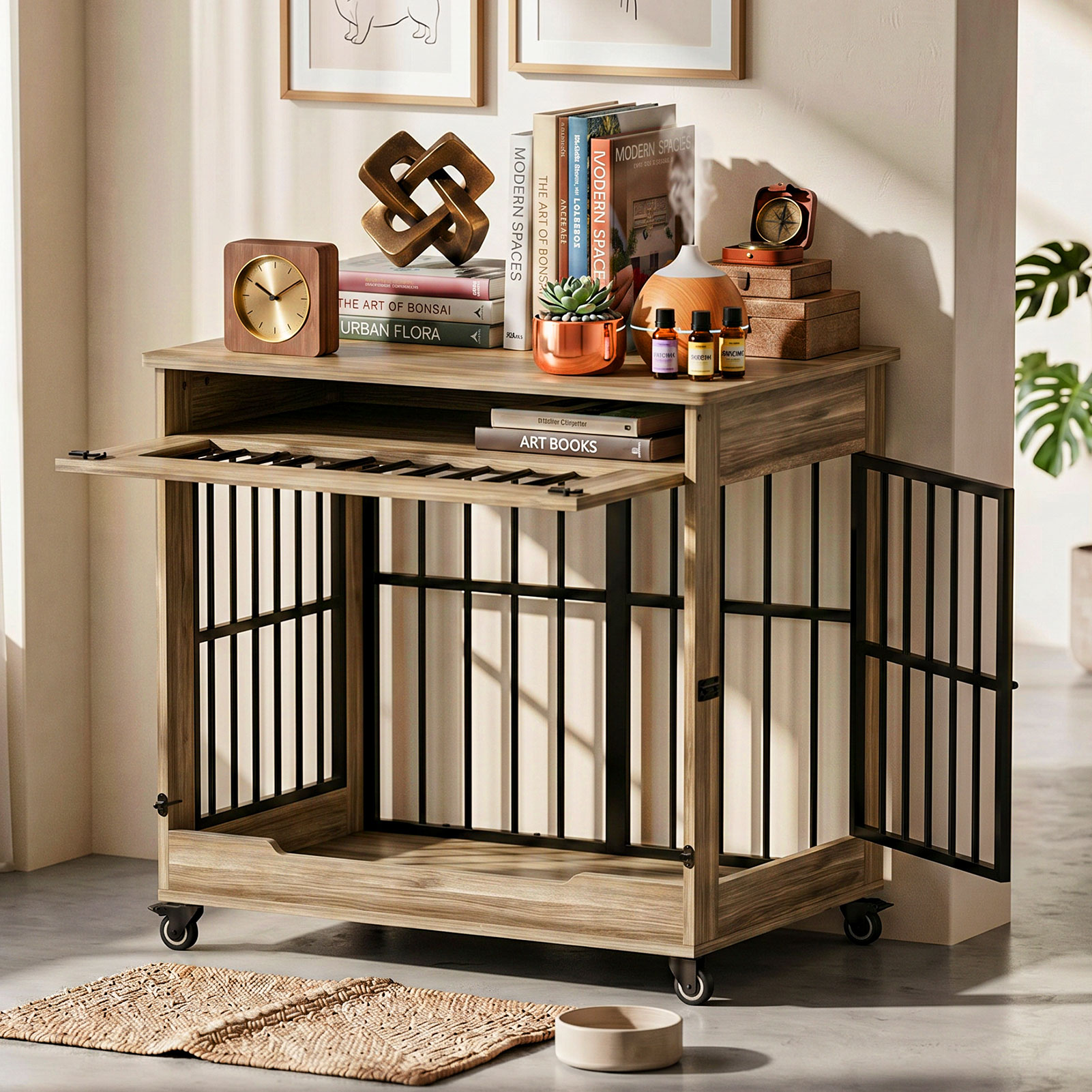 The Villa Wooden Double-Door Indoor Dog Crate Furniture