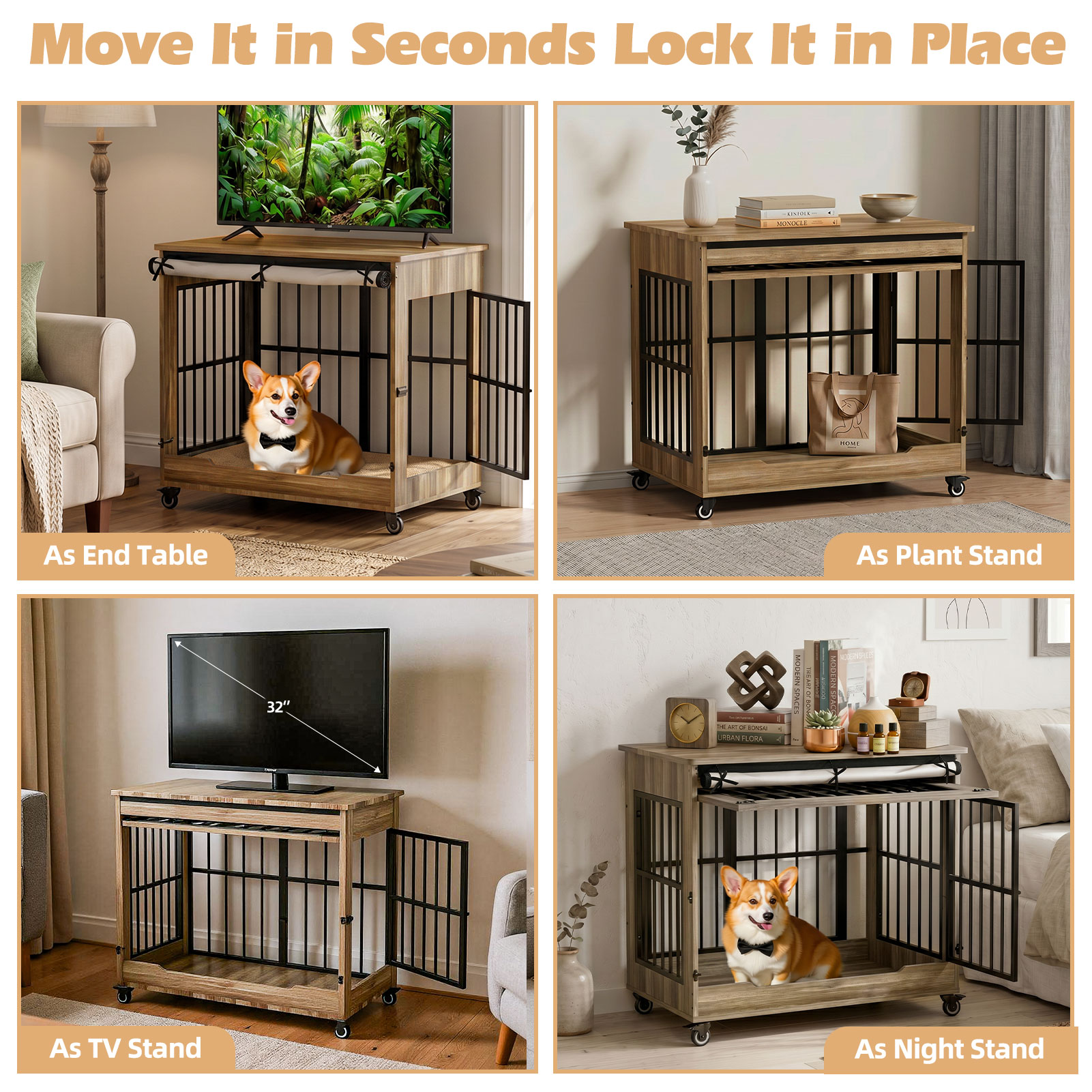 The Villa Wooden Double-Door Indoor Dog Crate Furniture