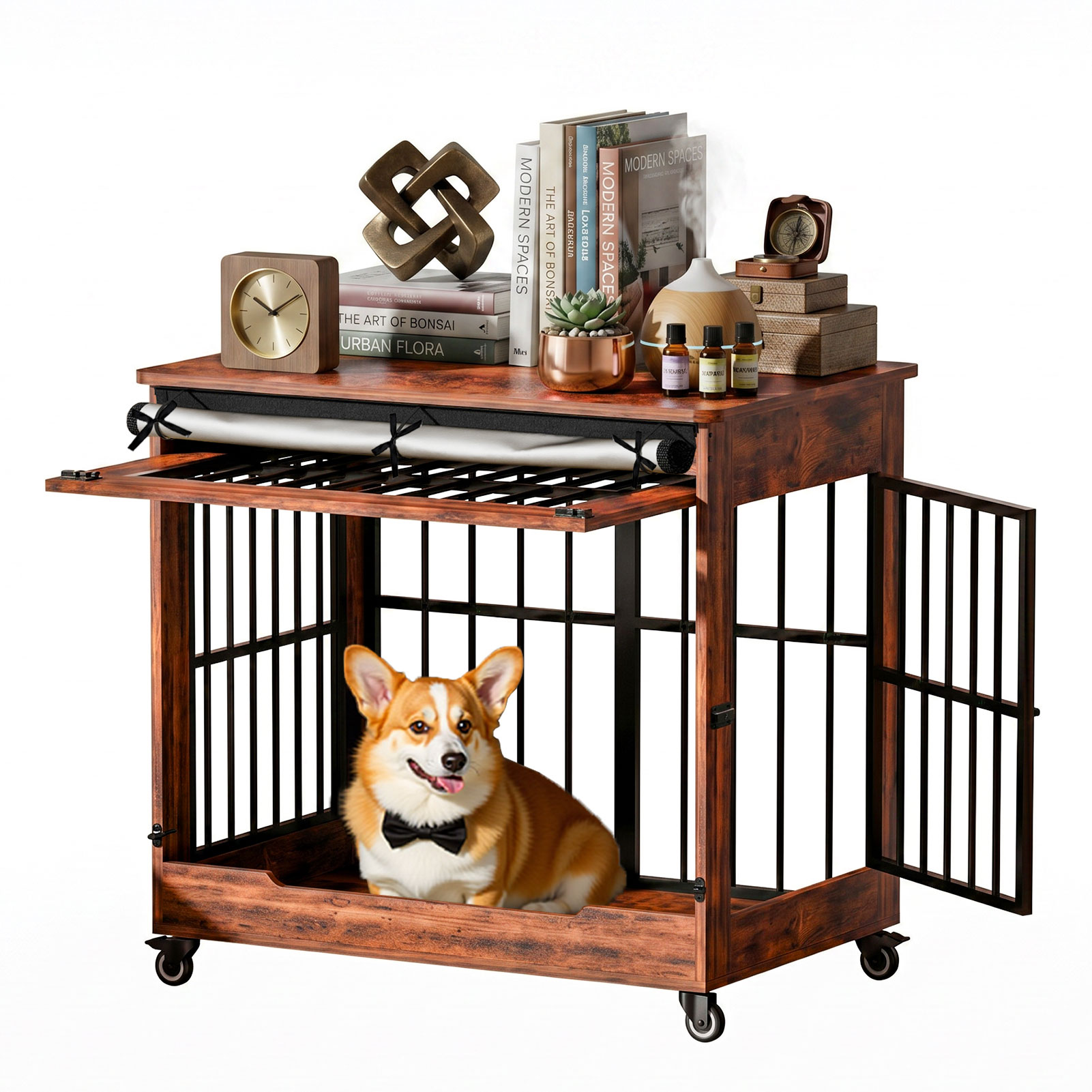 The Villa Wooden Double-Door Indoor Dog Crate Furniture