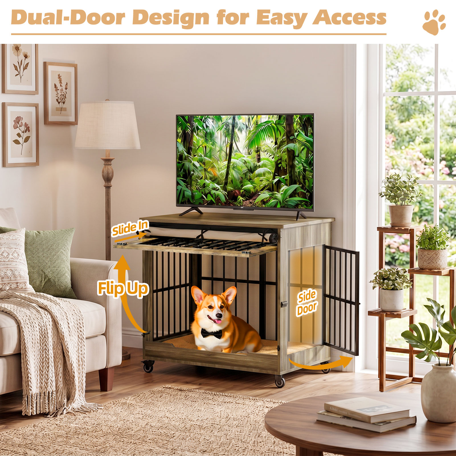The Villa Wooden Double-Door Indoor Dog Crate Furniture