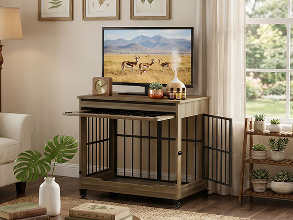 The Villa Wooden Double-Door Indoor Dog Crate Furniture