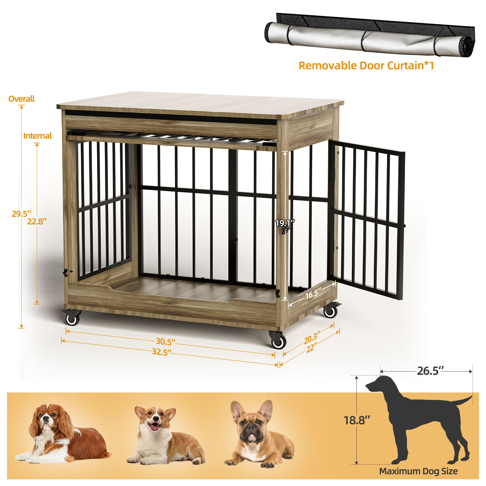 The Villa Wooden Double-Door Indoor Dog Crate Furniture