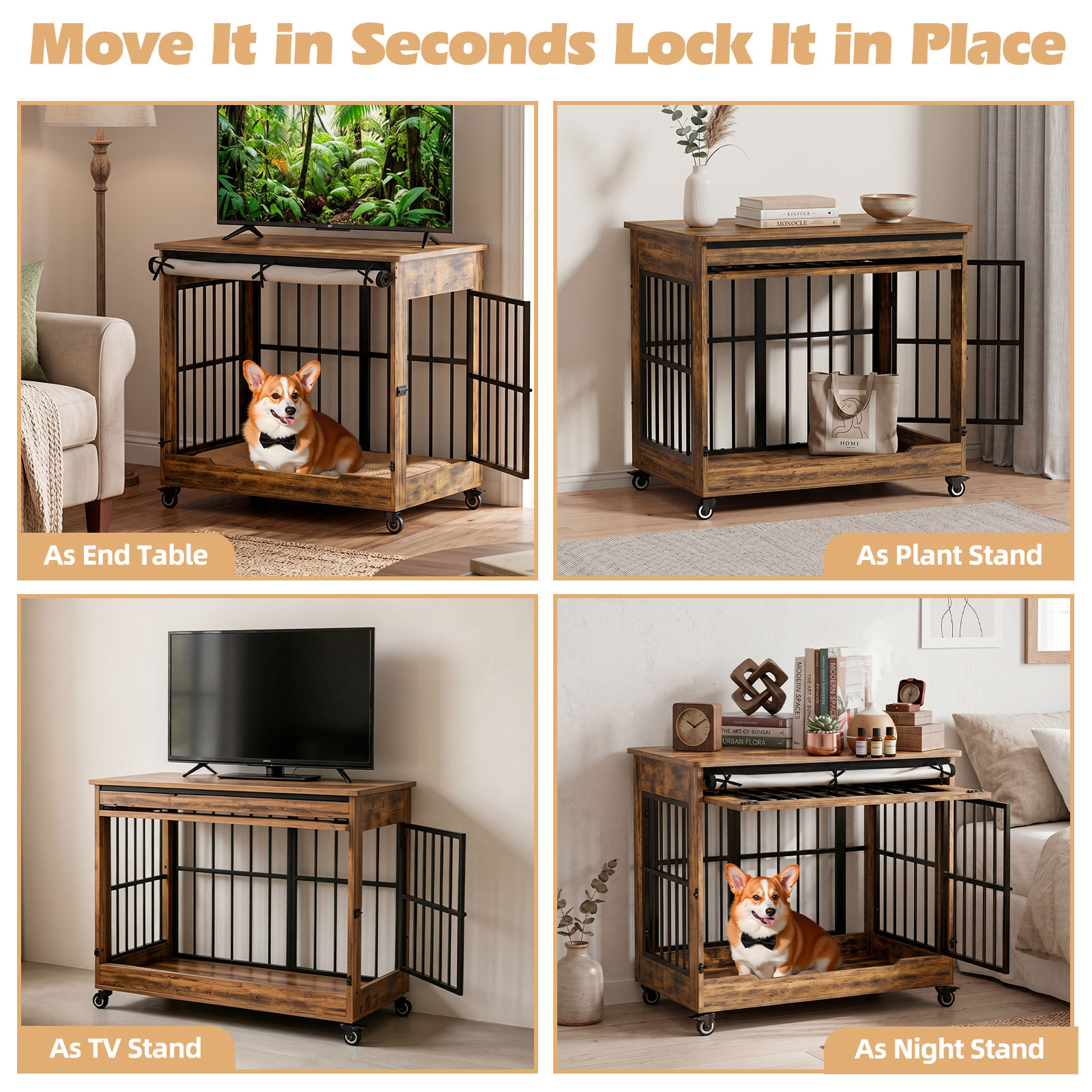 The Villa Wooden Double-Door Indoor Dog Crate Furniture