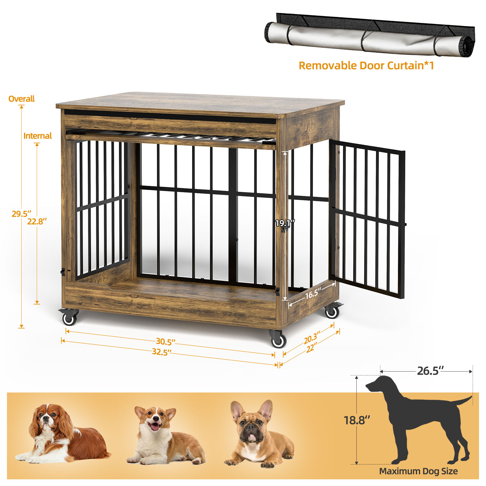 The Villa Wooden Double-Door Indoor Dog Crate Furniture