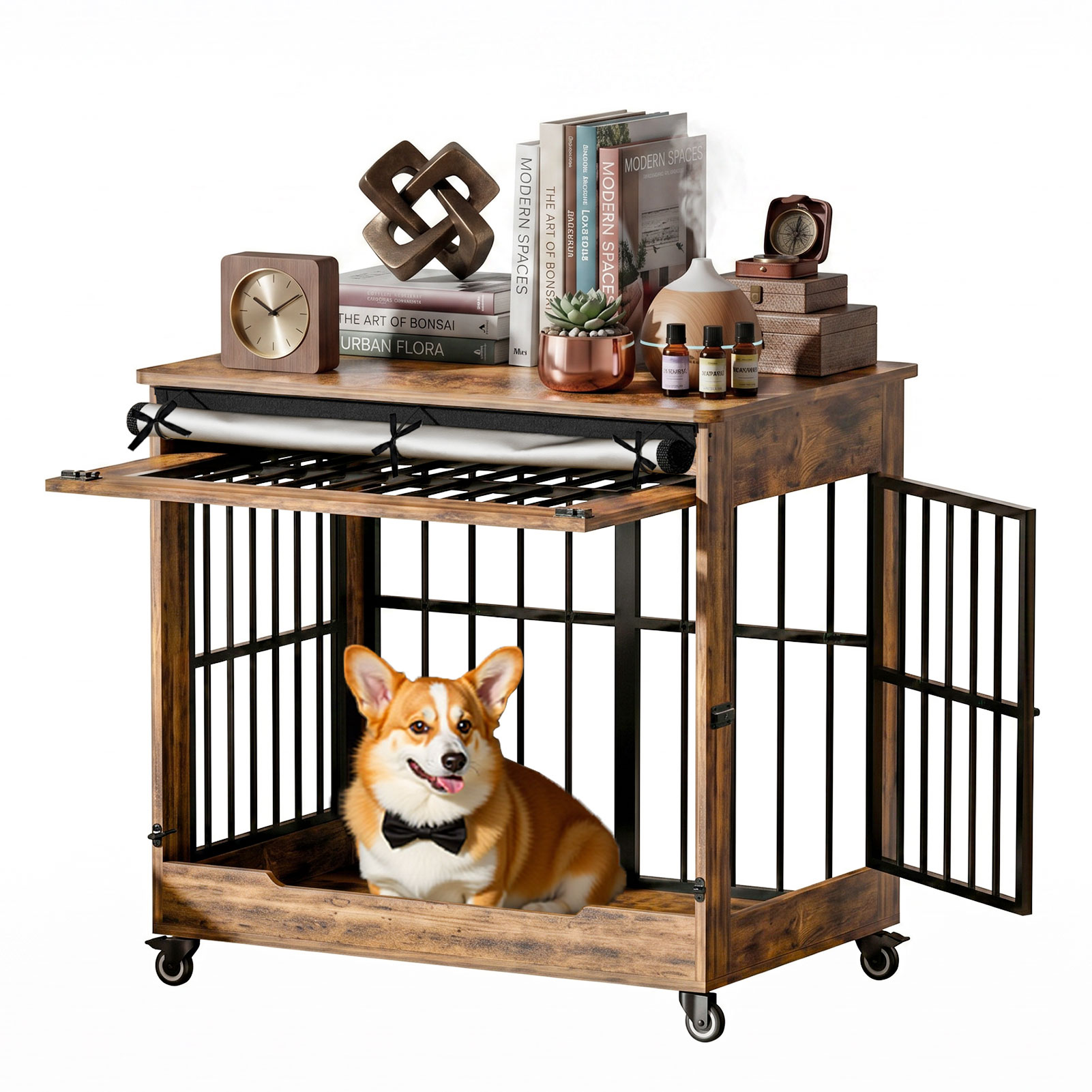 The Villa Wooden Double-Door Indoor Dog Crate Furniture