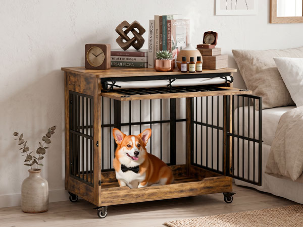 The Villa Wooden Double-Door Indoor Dog Crate Furniture