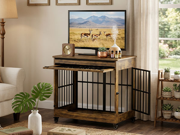 The Villa Wooden Double-Door Indoor Dog Crate Furniture