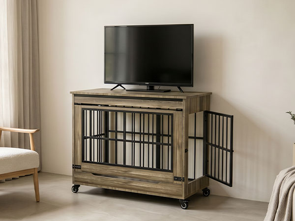 The Villa Wooden Double-Door Indoor Dog Crate Furniture