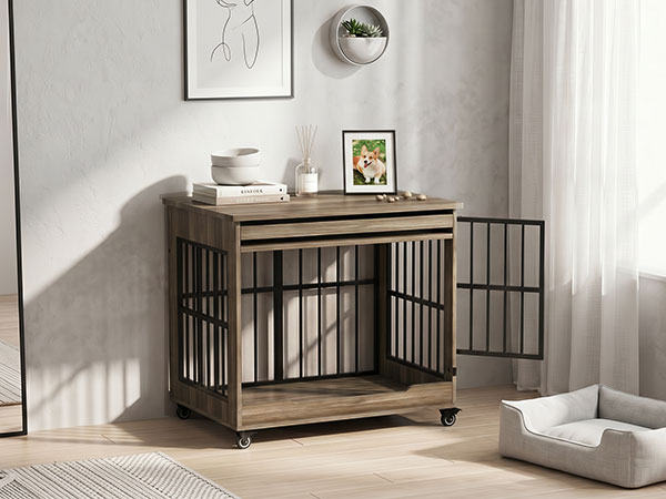 The Villa Wooden Double-Door Indoor Dog Crate Furniture