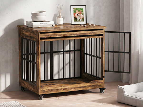 The Villa Wooden Double-Door Indoor Dog Crate Furniture