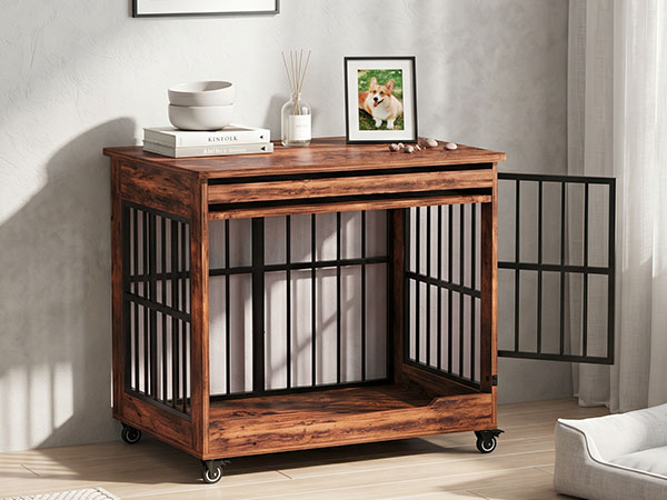 The Villa Wooden Double-Door Indoor Dog Crate Furniture