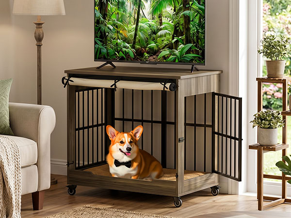 The Villa Wooden Double-Door Indoor Dog Crate Furniture