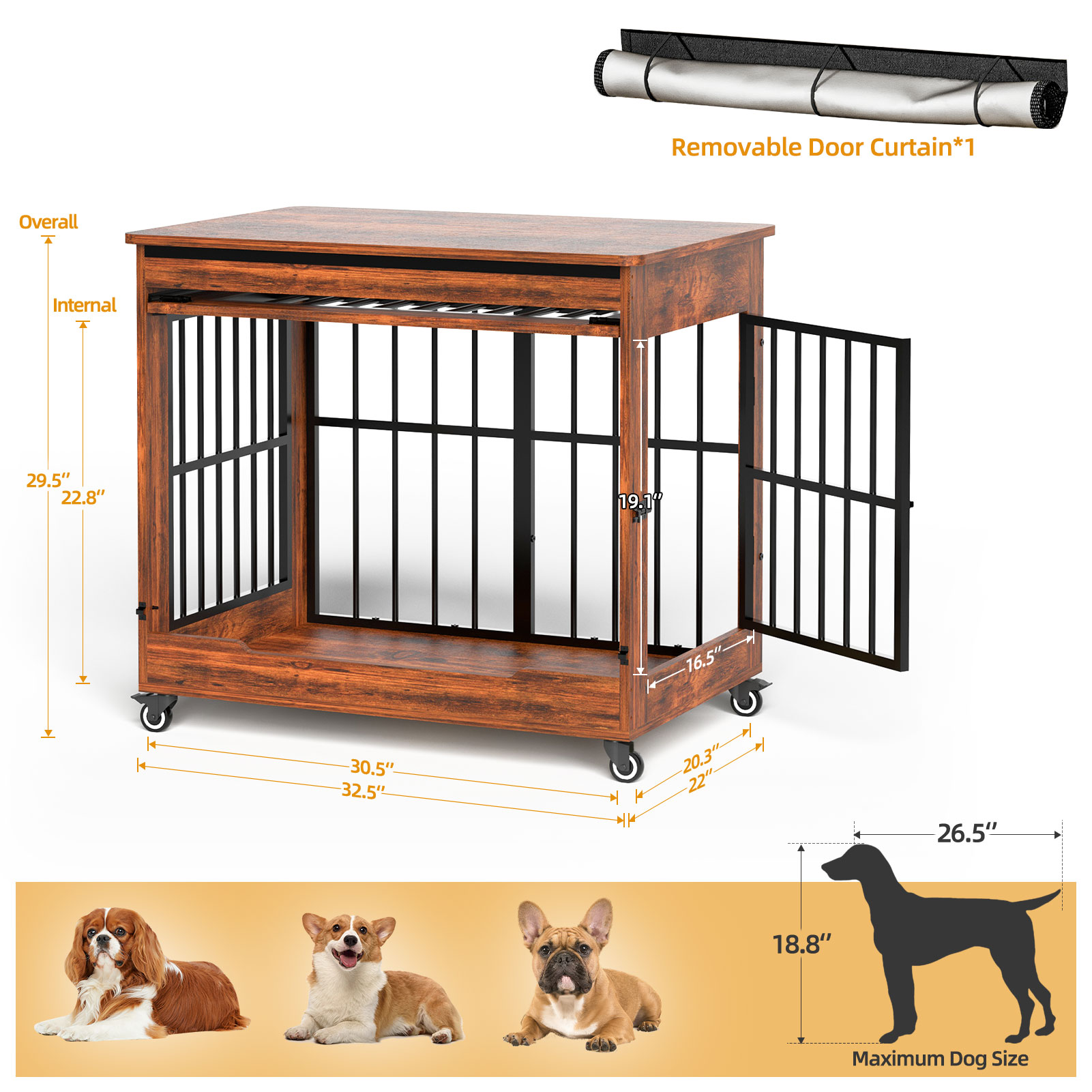 The Villa Wooden Double-Door Indoor Dog Crate Furniture