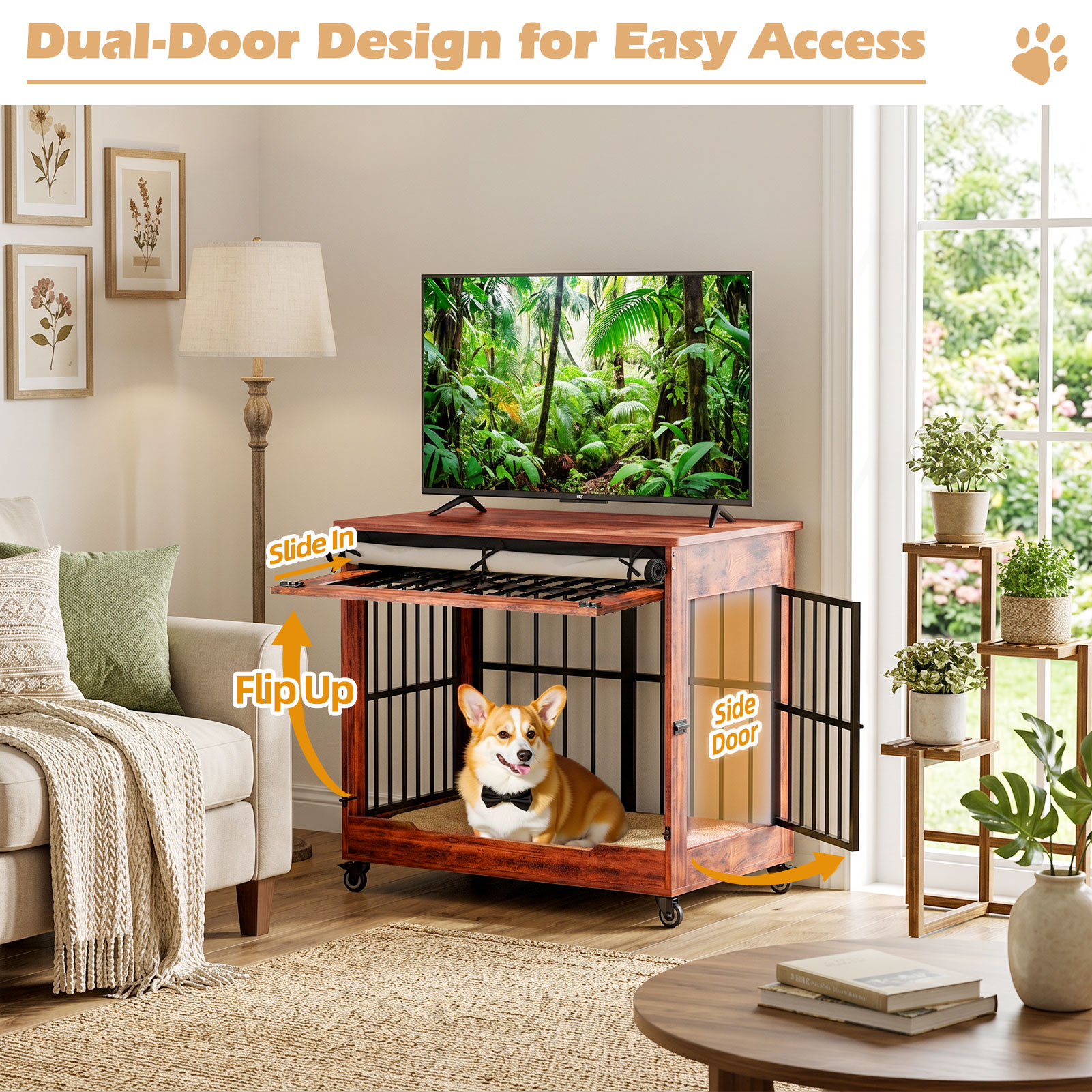The Villa Wooden Double-Door Indoor Dog Crate Furniture